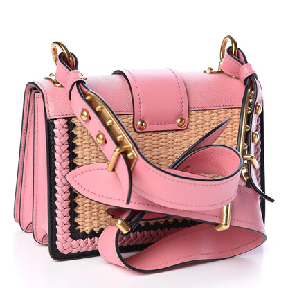 Prada City Calf Raffia Saffiano Cahier Bag Naturale Petalo 2 of 8