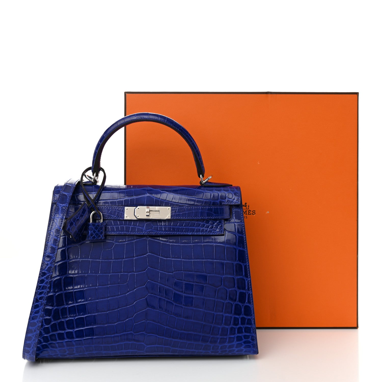 Hermes Shiny Niloticus Crocodile Kelly Sellier 28 Bleu Electrique 12 of 12