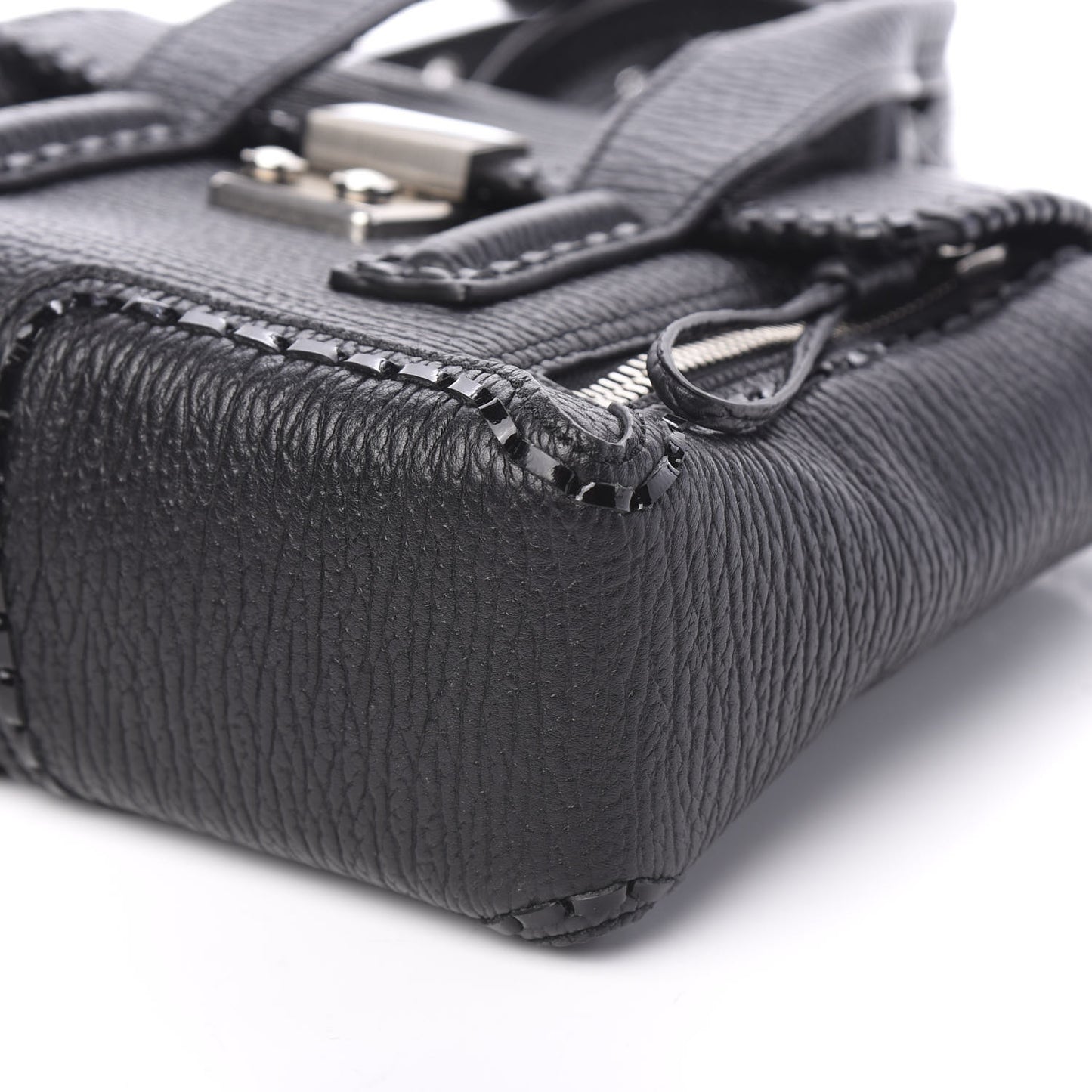 3.1 Textured Calfskin Mini Whipstitch Pashli Satchel Black