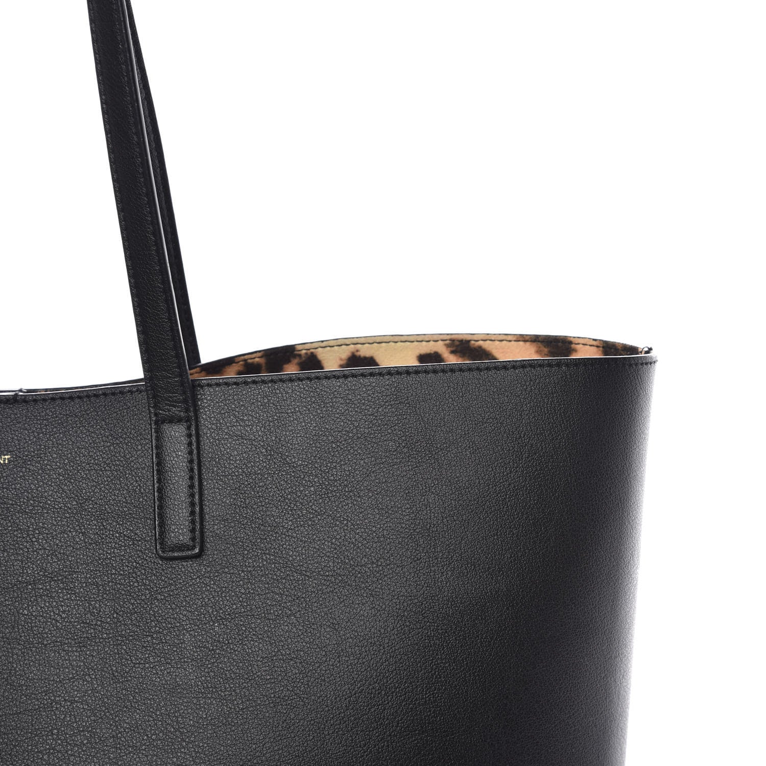 Saint Laurent Calfskin Large Leopard Print Shopping Tote Black 13 of 14