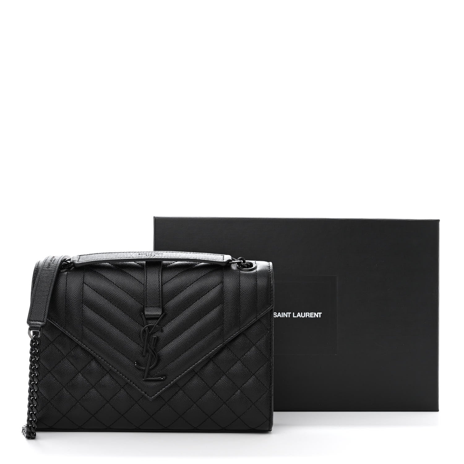Saint Laurent Grain De Poudre Textured Mixed Matelasse Triquilt Medium Monogram Monochrome Satchel Black 11 of 11