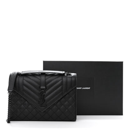 Saint Laurent Grain De Poudre Textured Mixed Matelasse Triquilt Medium Monogram Monochrome Satchel Black 11 of 11