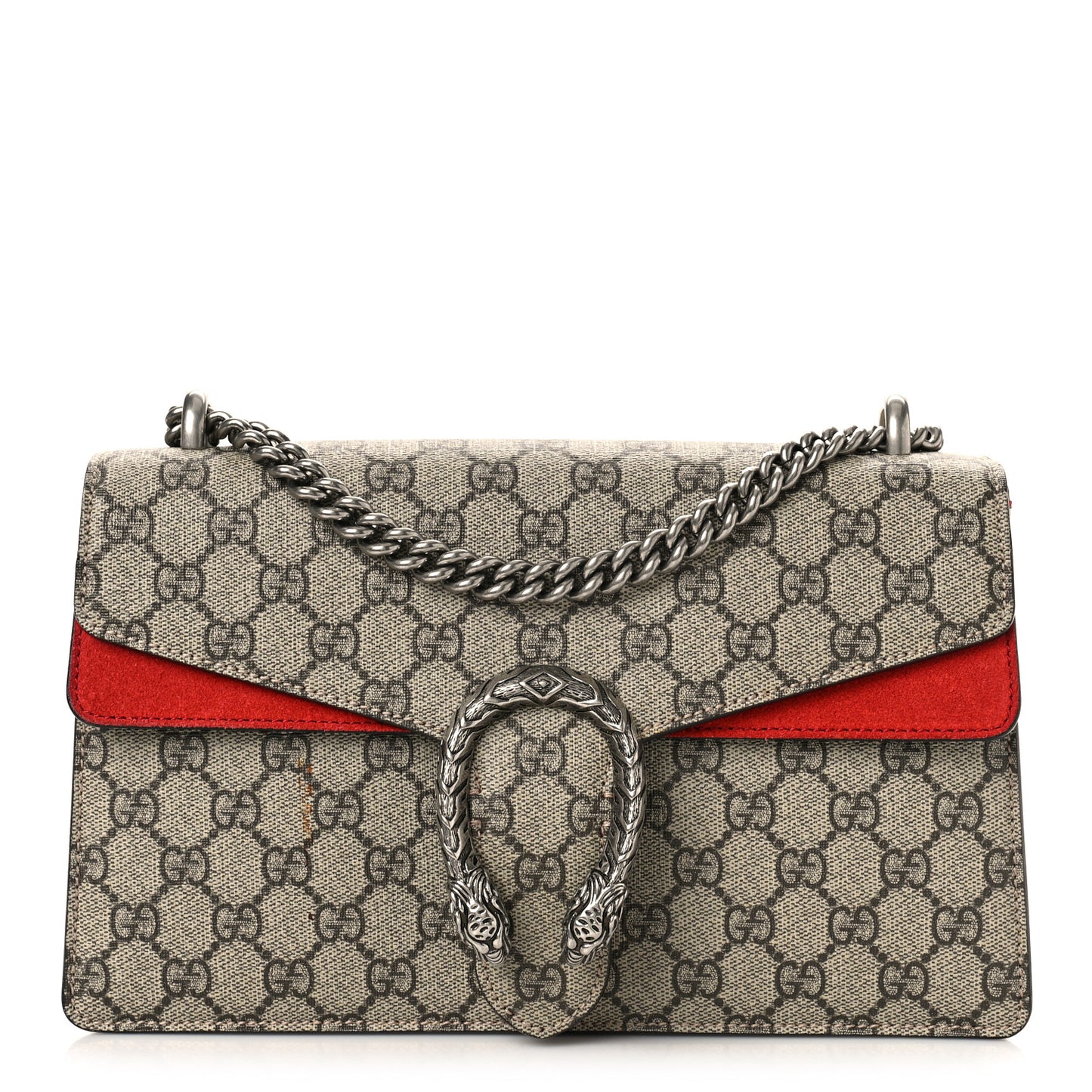 GG Supreme Monogram Suede Small Dionysus Shoulder Bag Beige Ebony Vulcanic Red