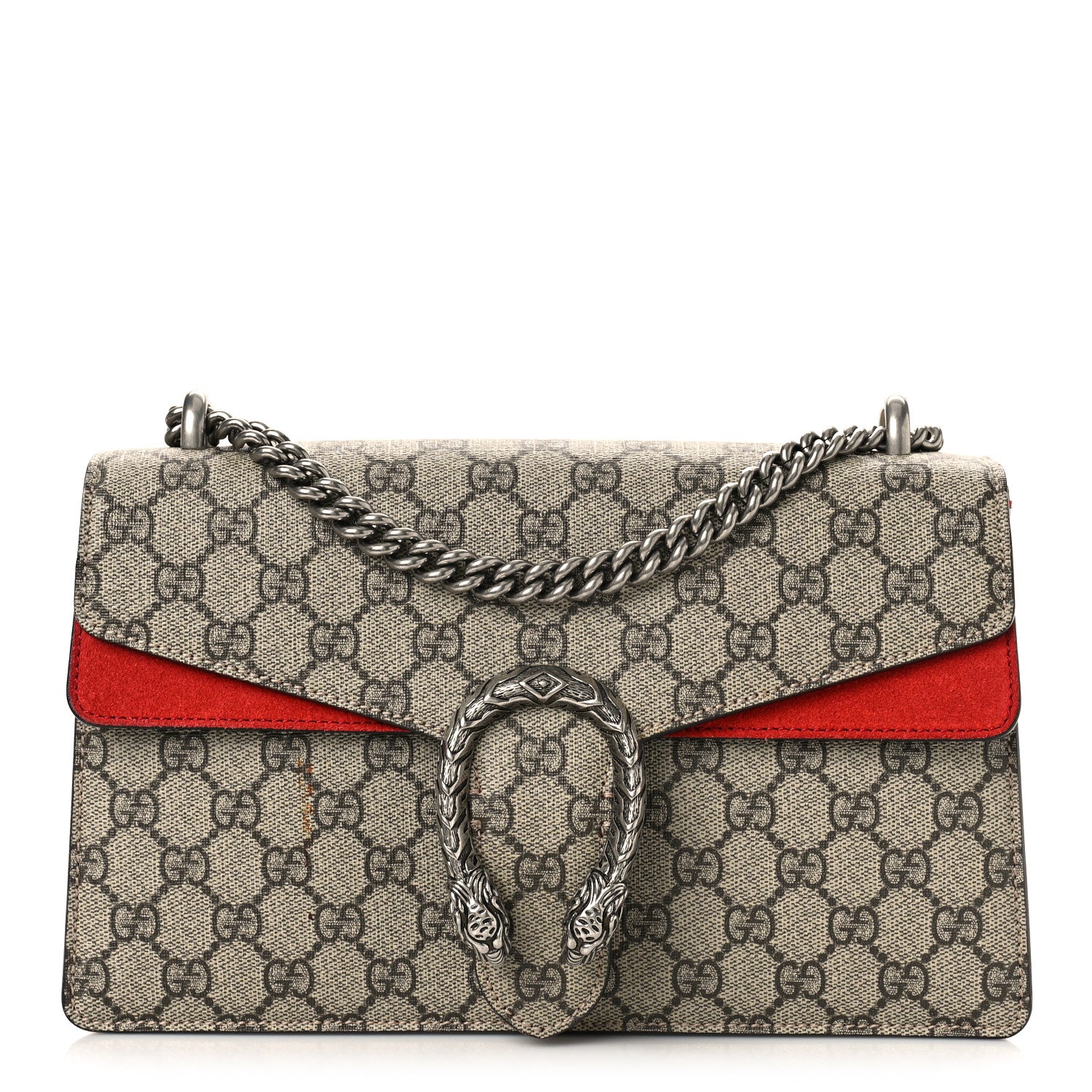 Gucci GG Supreme Monogram Suede Small Dionysus Shoulder Bag Beige Ebony Vulcanic Red 1 of 11