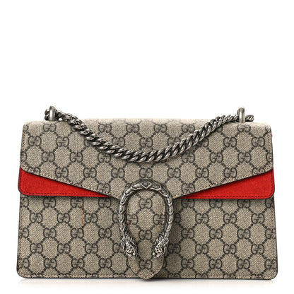 Gucci GG Supreme Monogram Suede Small Dionysus Shoulder Bag Beige Ebony Vulcanic Red 1 of 11