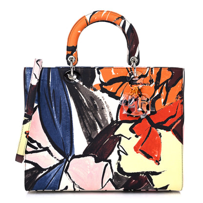 Christian Dior Canvas Graffiti Floral Printed Large Lady Dior Multicolor 1 of 9