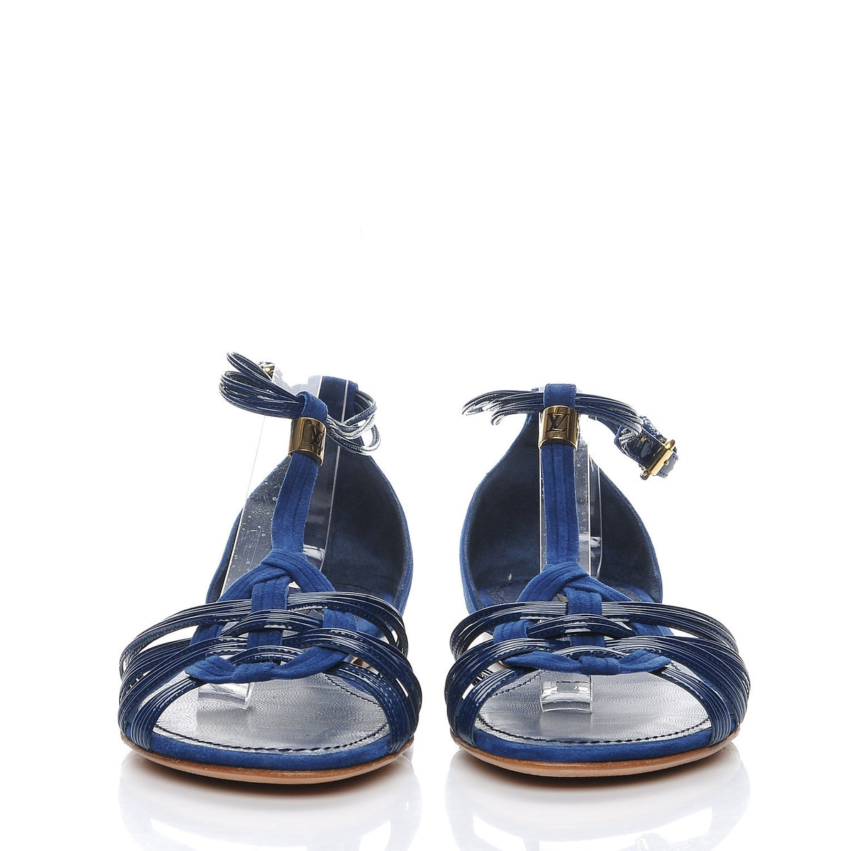 Louis Vuitton Suede Patent Calfskin Vaniglia Sandals 39 Blue 2 of 7