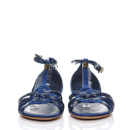 Louis Vuitton Suede Patent Calfskin Vaniglia Sandals 39 Blue 2 of 7