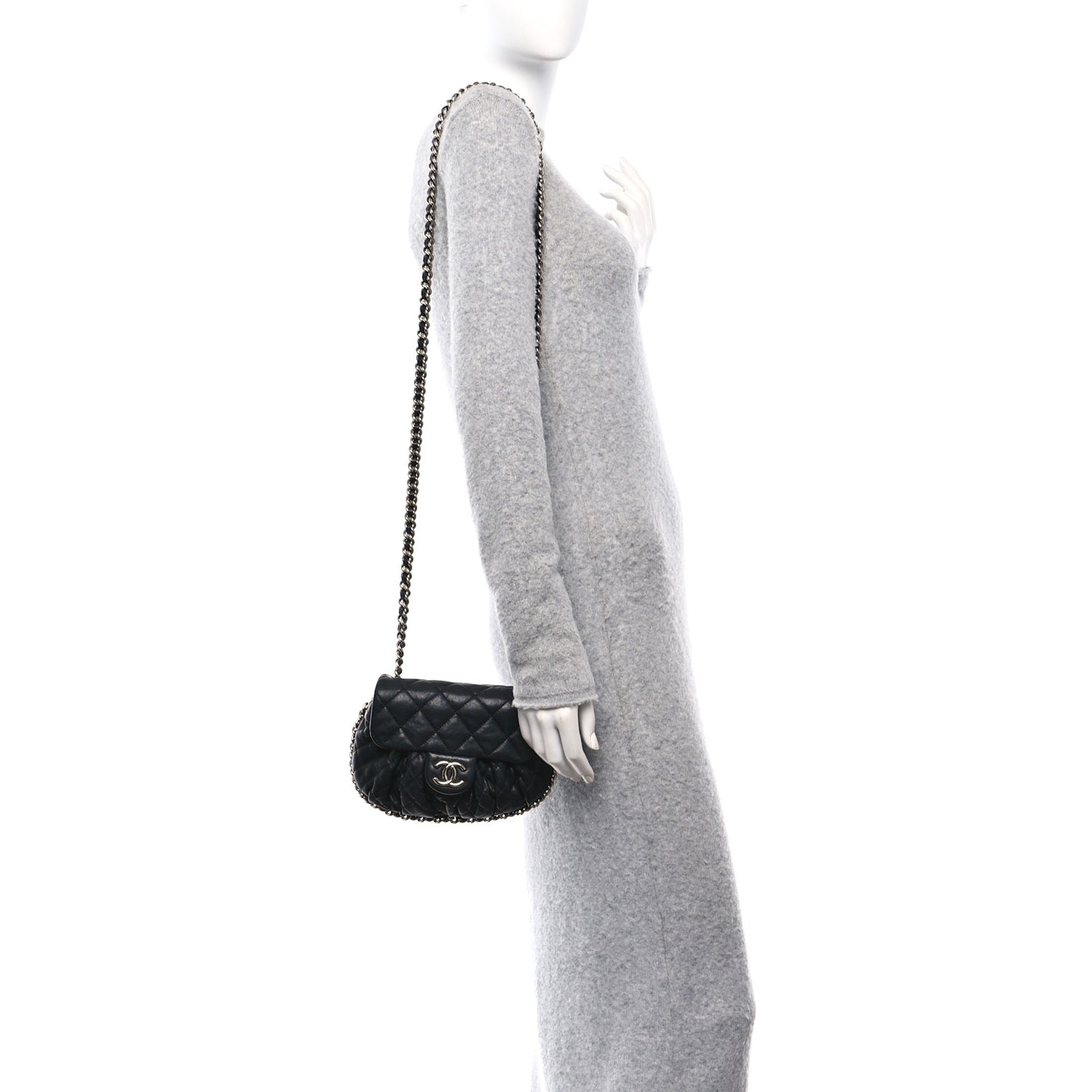 Washed Lambskin Quilted Mini Chain Around Flap Black