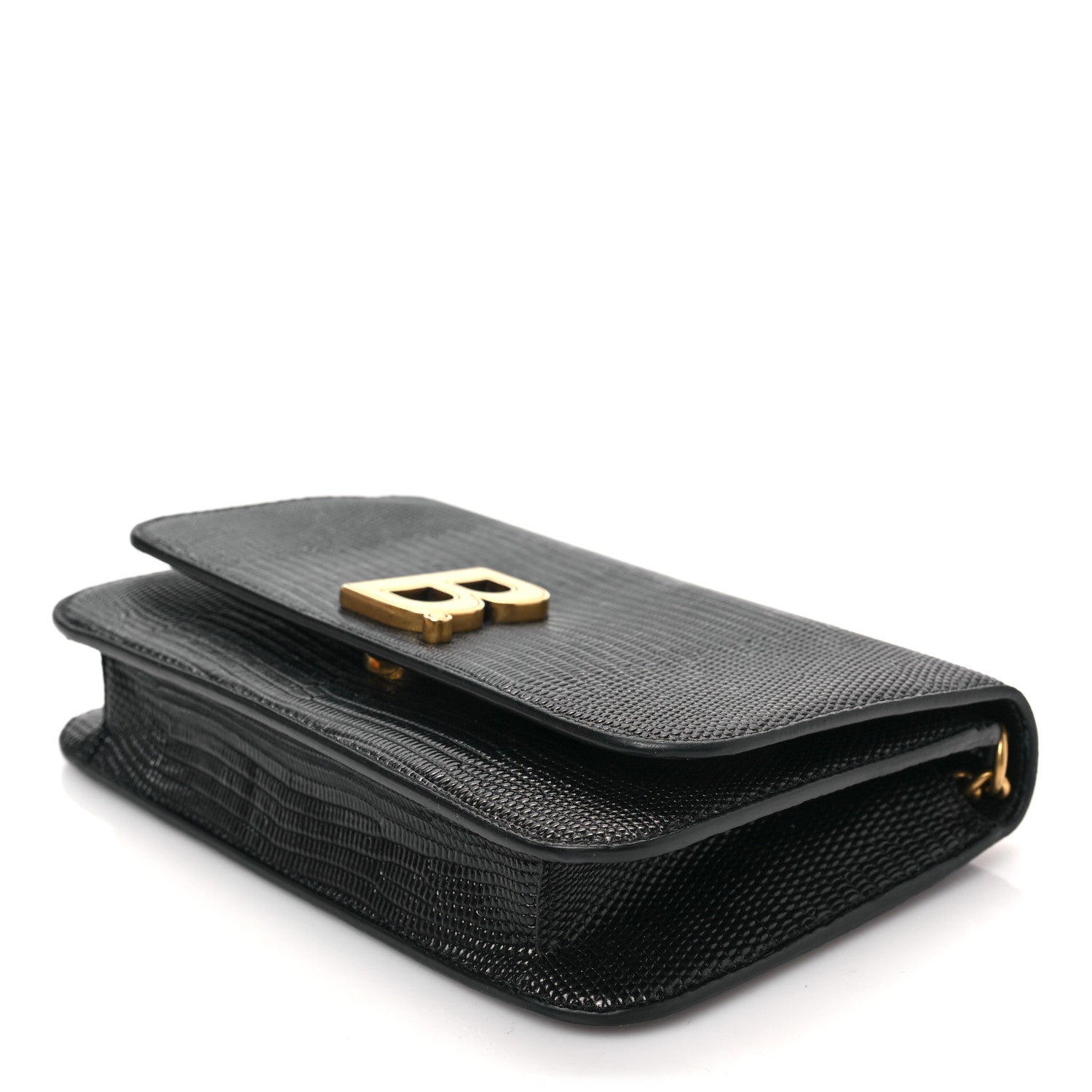 Balenciaga Patent Lizard Embossed B Wallet On Chain Black 6 of 6