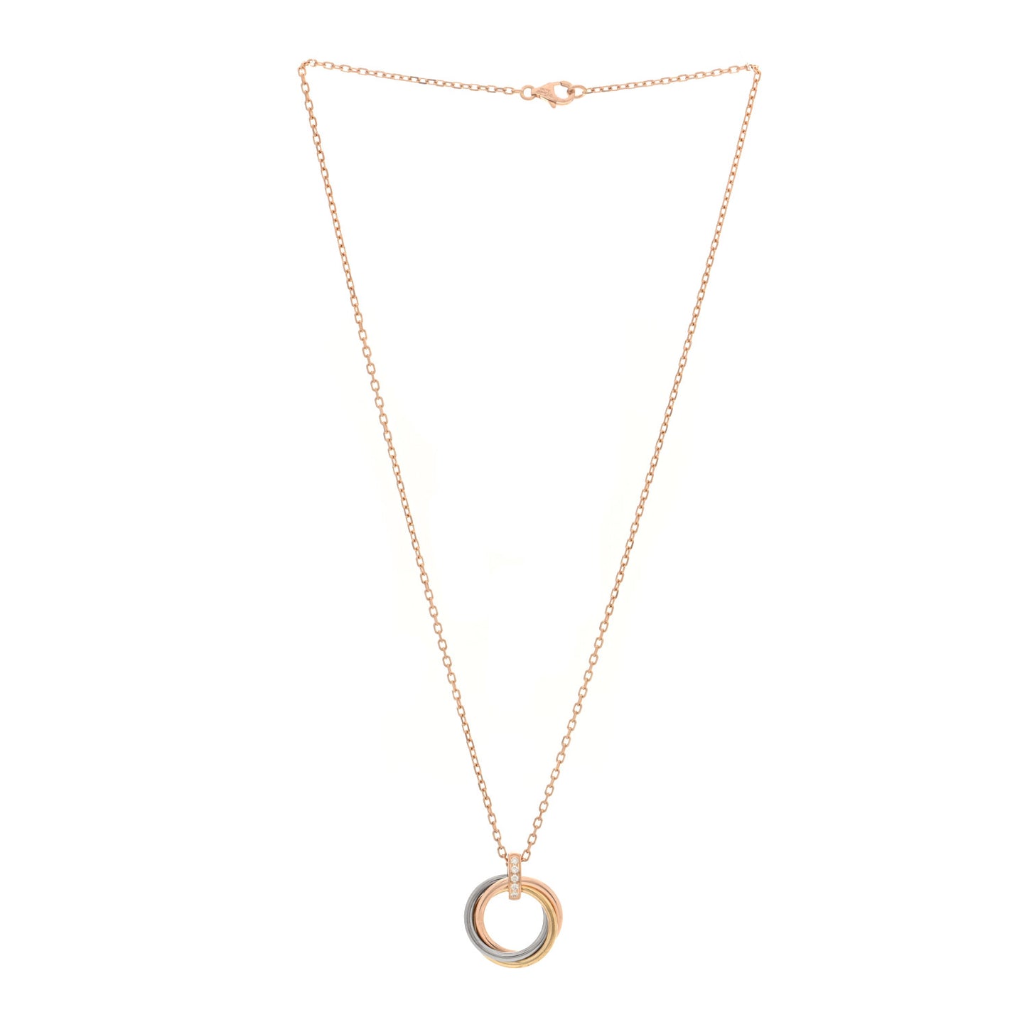 18K Pink White Yellow Gold Diamond Trinity Pendant Necklace