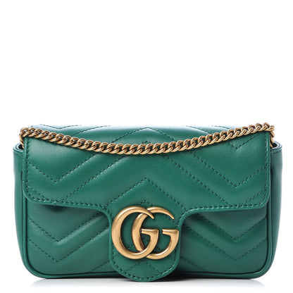 Gucci Calfskin Matelasse Super Mini GG Marmont Shoulder Bag Emerald Green 1 of 10