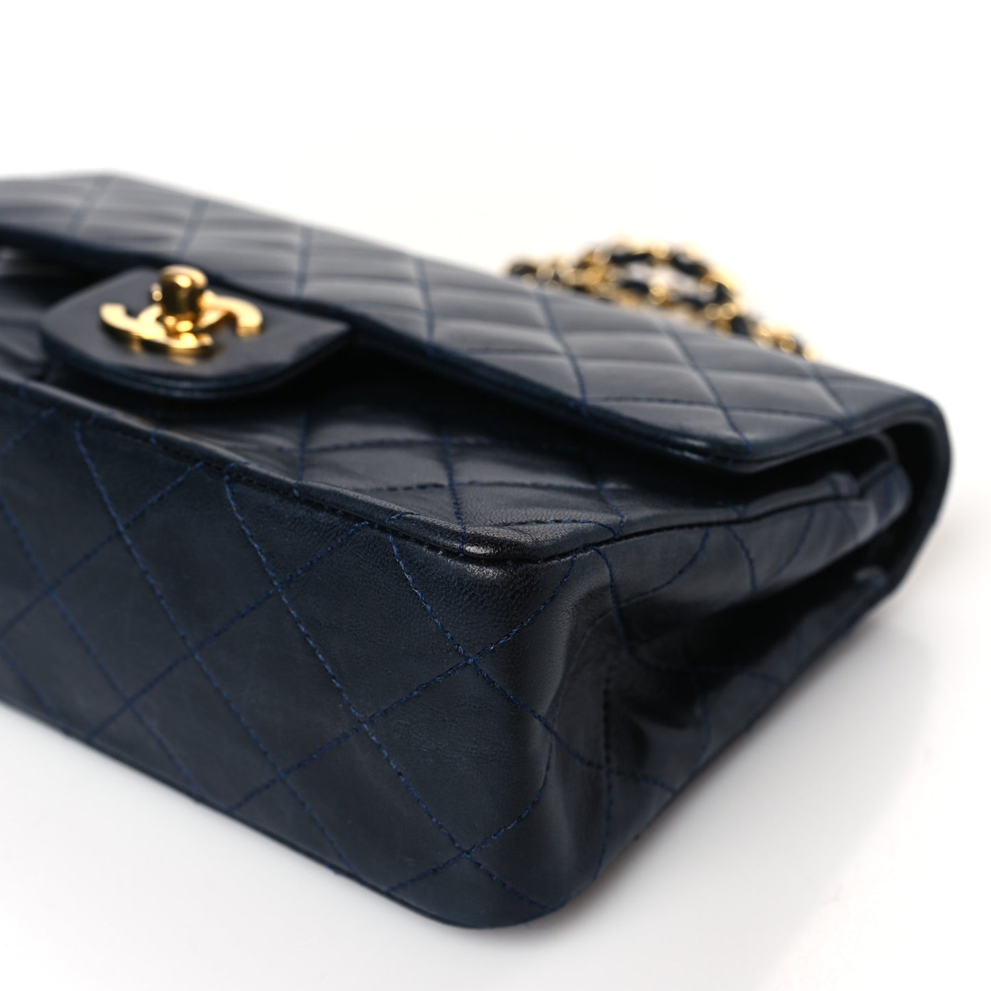 Lambskin Quilted Medium Double Flap Navy