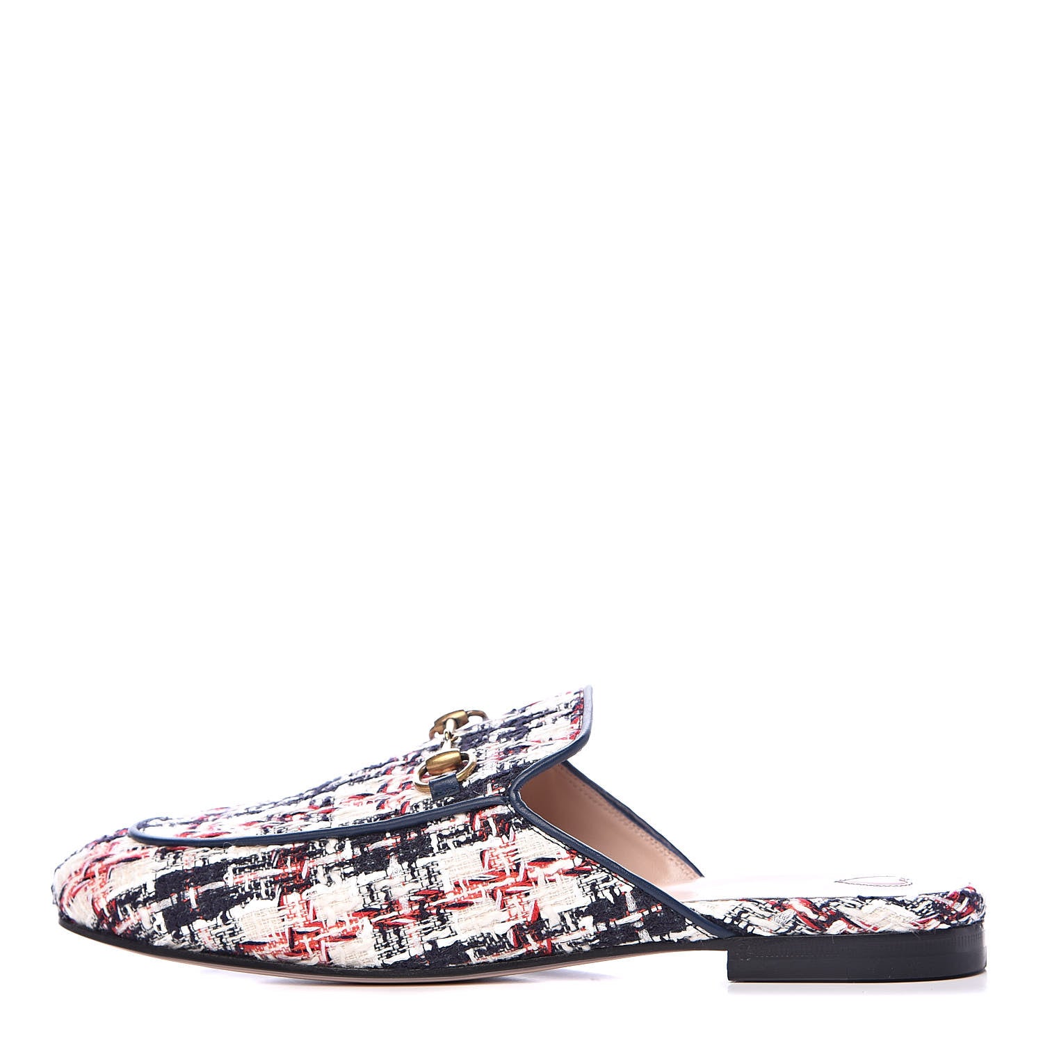 Gucci Tweed Check Womens Princetown Slippers 40 Gardenia Ink Blue Agata 1 of 9