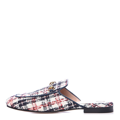 Gucci Tweed Check Womens Princetown Slippers 40 Gardenia Ink Blue Agata 1 of 9