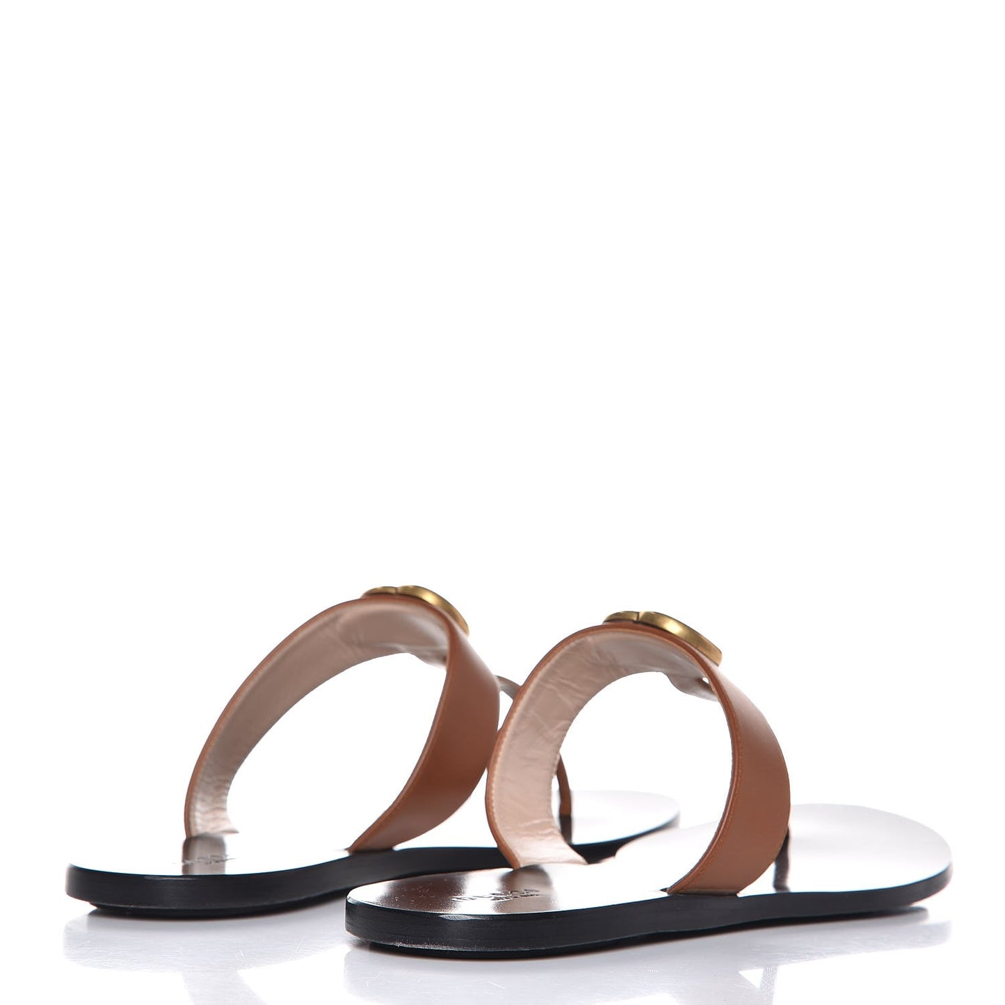 Calfskin GG Marmont Thong Sandals 42 Cognac