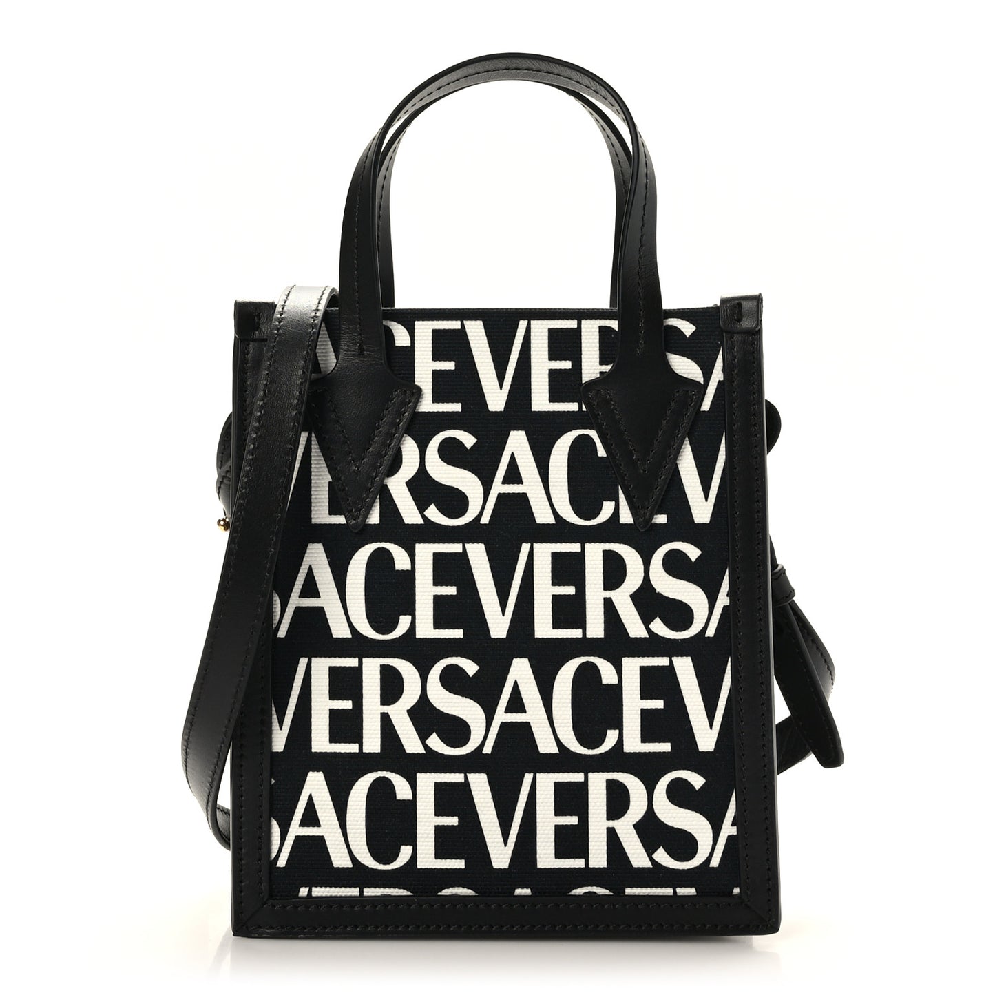 Canvas Jacquard Mini Allover Logo Tote Black White