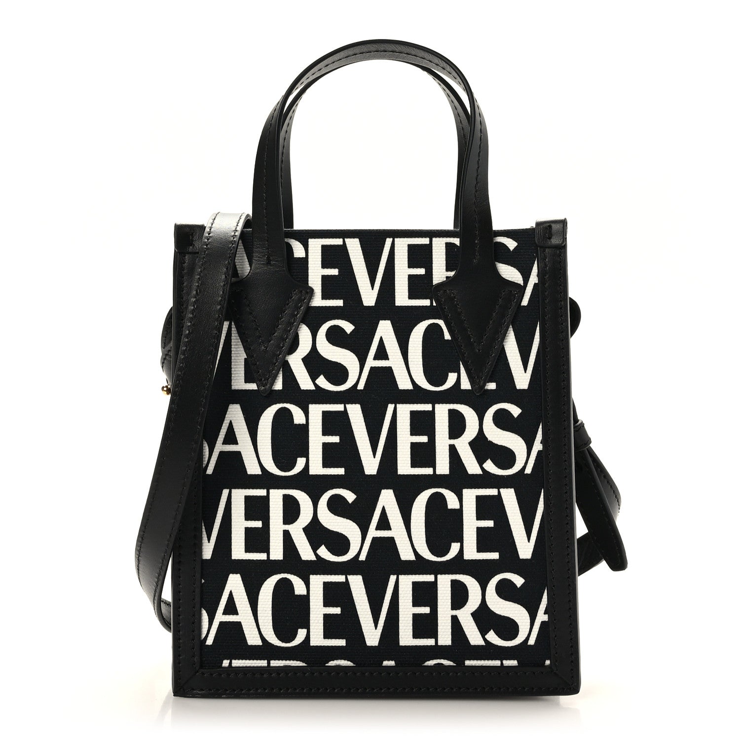 Versace Canvas Jacquard Mini Allover Logo Tote Black White 1 of 8