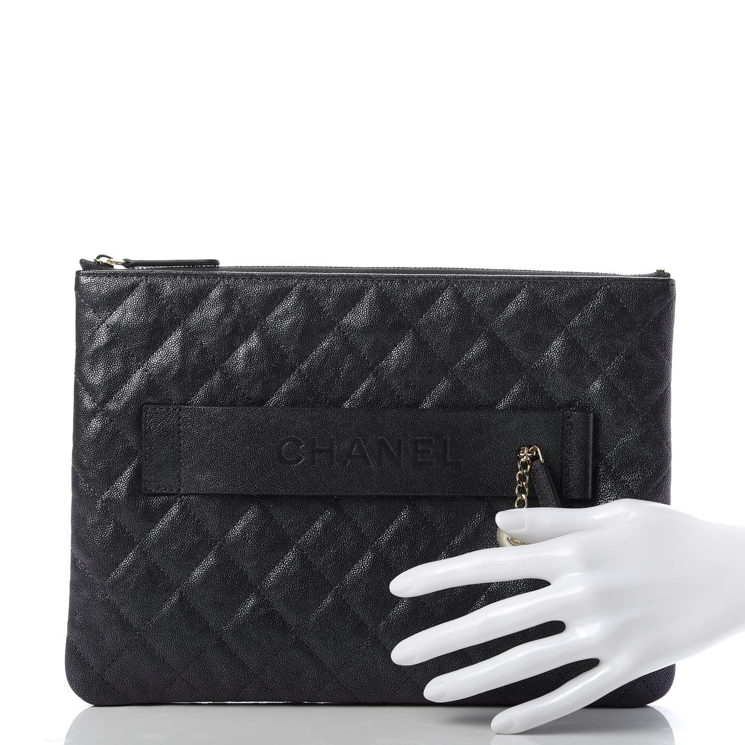 Chanel Iridescent Caviar Medium Night by the C Pouch Clutch Black 2 of 10