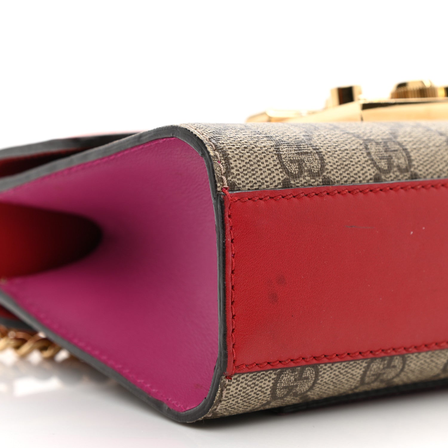 Gucci GG Supreme Monogram Calfskin Small Padlock Shoulder Bag Beige Hibiscus Red New Rosette 11 of 12