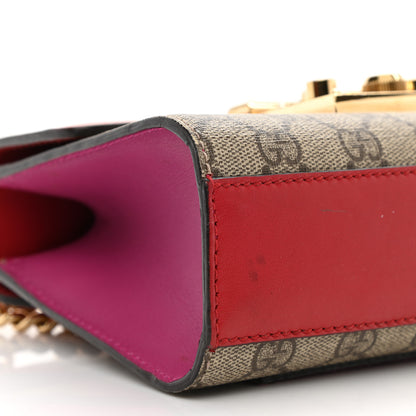 Gucci GG Supreme Monogram Calfskin Small Padlock Shoulder Bag Beige Hibiscus Red New Rosette 11 of 12