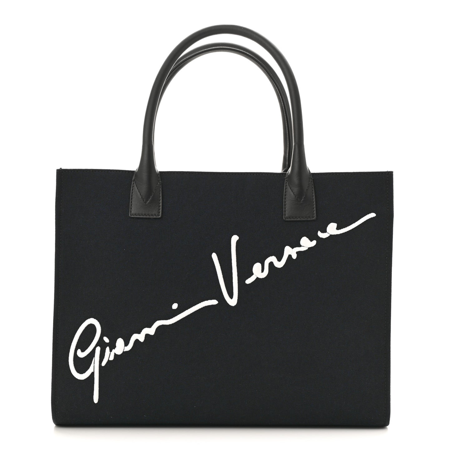 Canvas Suppler Calfskin Cabas GV Signature Tote Black