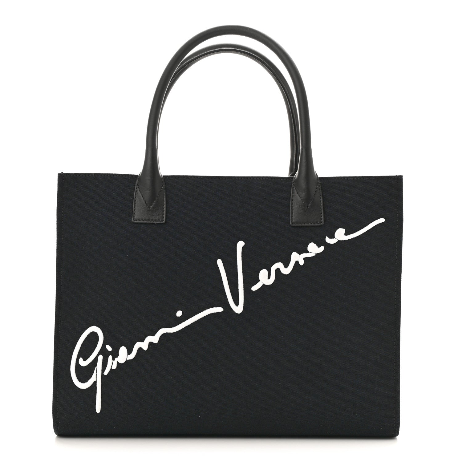 Versace Canvas Suppler Calfskin Cabas GV Signature Tote Black 1 of 14