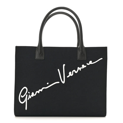 Versace Canvas Suppler Calfskin Cabas GV Signature Tote Black 1 of 14