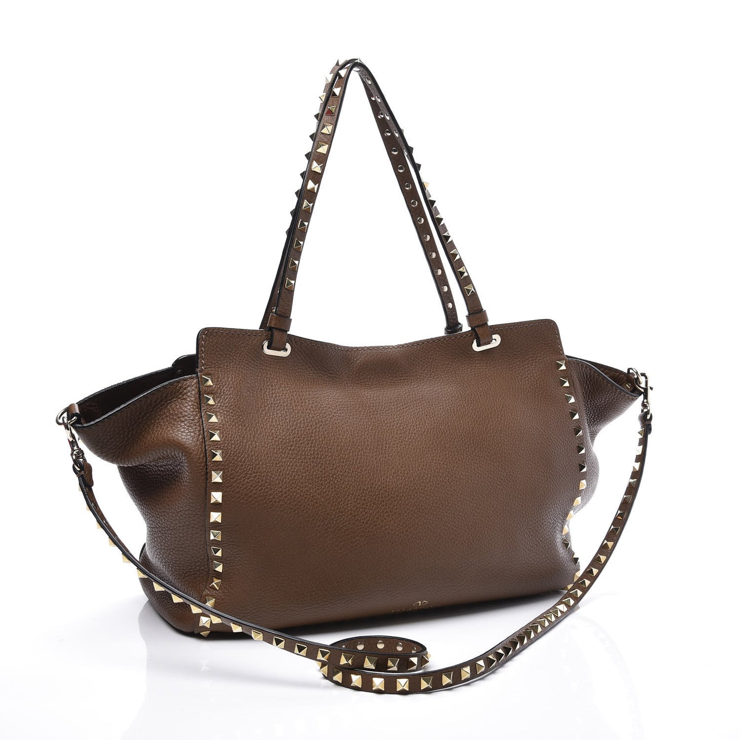 Pebbled Calfskin Medium Rockstud Tote Brown