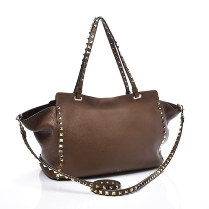 Valentino Garavani Pebbled Calfskin Medium Rockstud Tote Brown 2 of 10