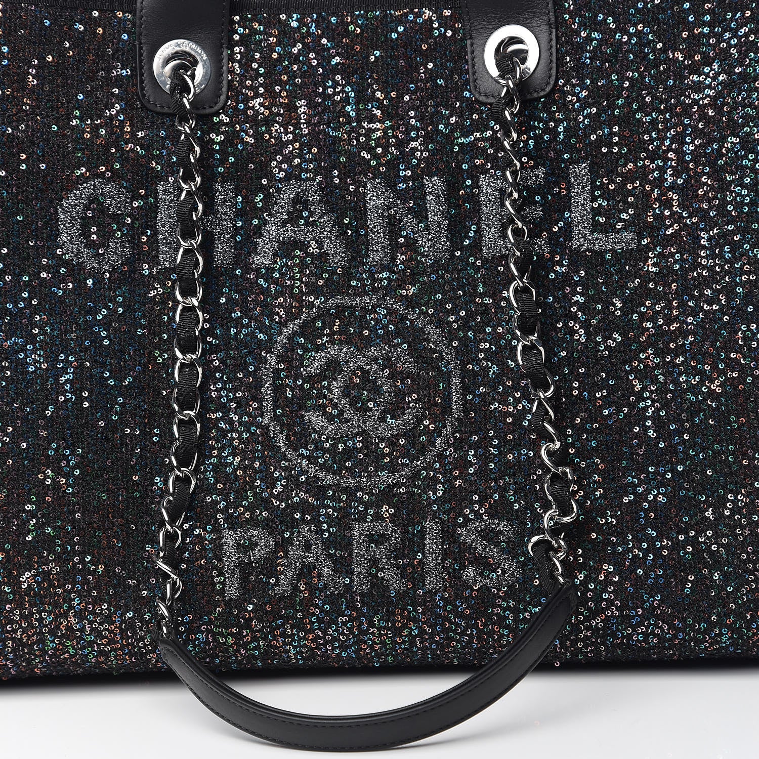 Chanel Calfskin Sequin Medium Deauville Tote Black 9 of 10