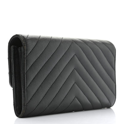 Chanel Caviar Chevron Quilted Large Gusset Flap Wallet Black 3 of 9