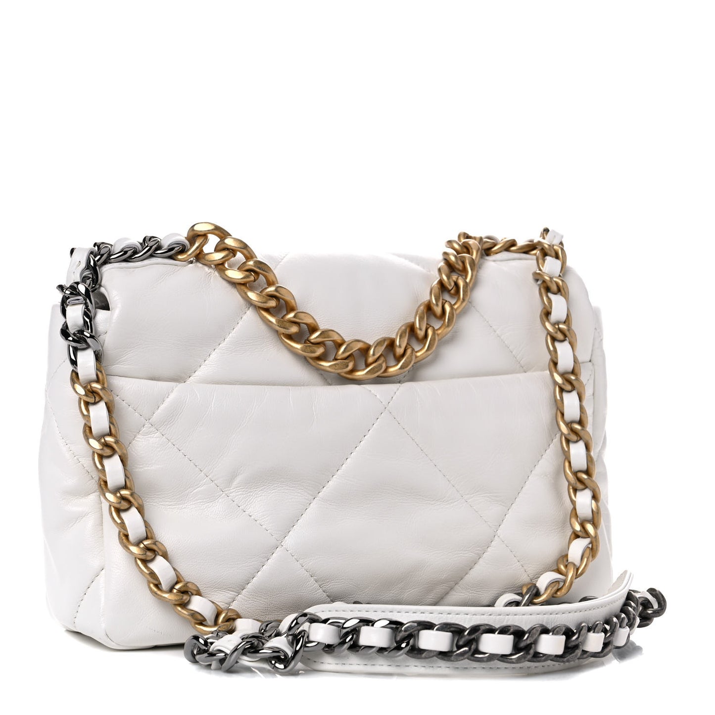 Shiny Crumpled Calfskin Quilted Medium Chanel 19 Flap White