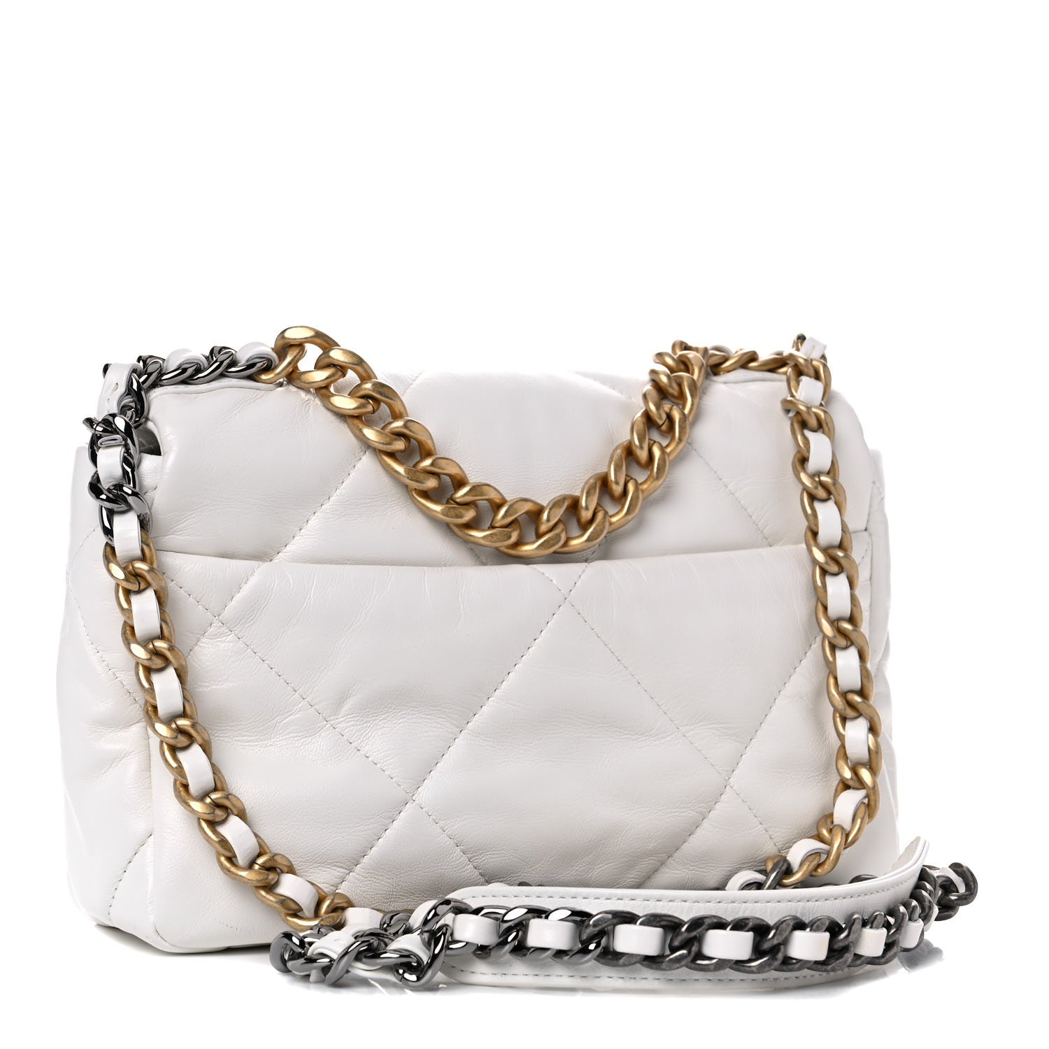 Chanel Shiny Crumpled Calfskin Quilted Medium Chanel 19 Flap White 3 of 10