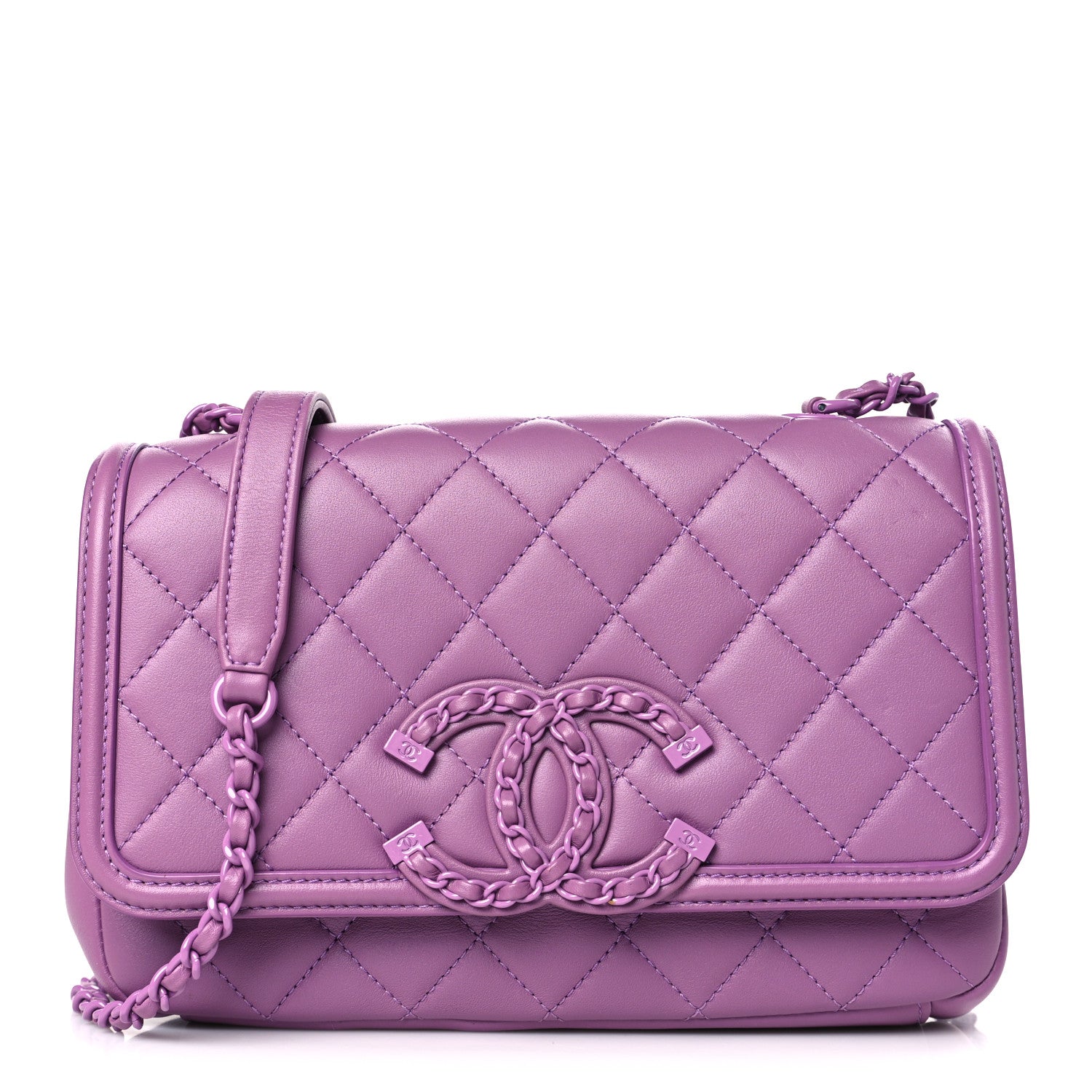 Chanel Lambskin Quilted Small CC Filigree Flap Purple 1 of 9