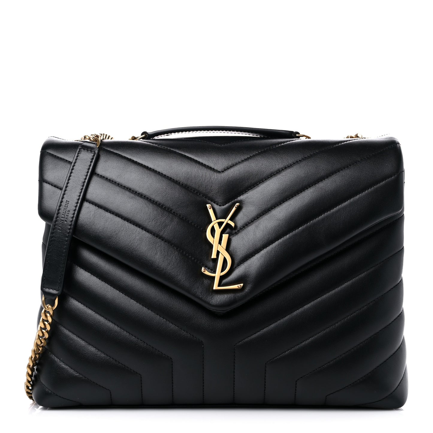 Calfskin Y Quilted Monogram Medium Loulou Chain Satchel Black