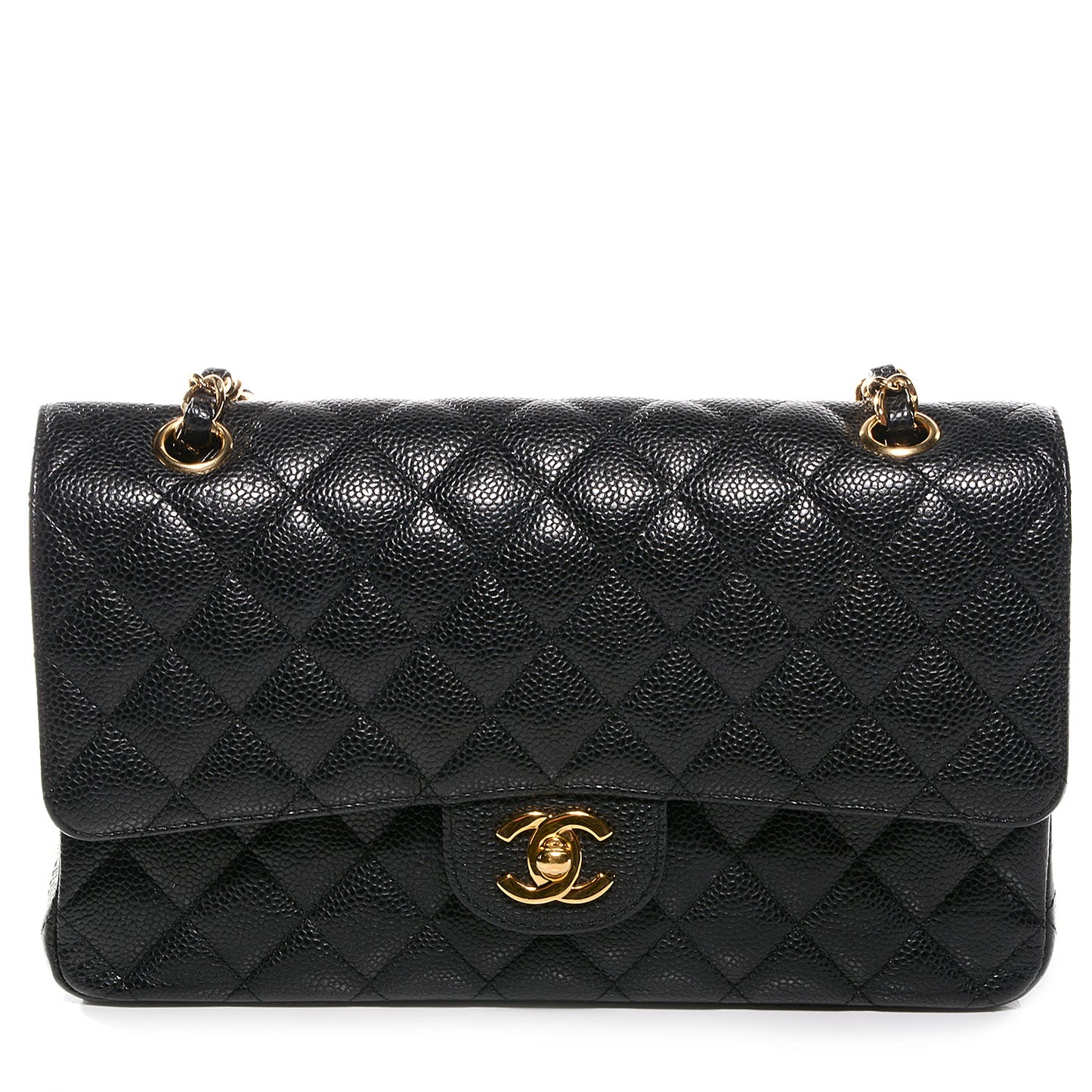 Caviar Quilted Medium Double Flap Black