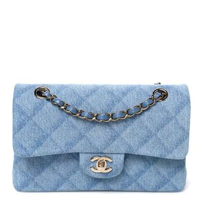 Chanel Printed Denim Quilted Small Double Flap Light Blue 1 of 9
