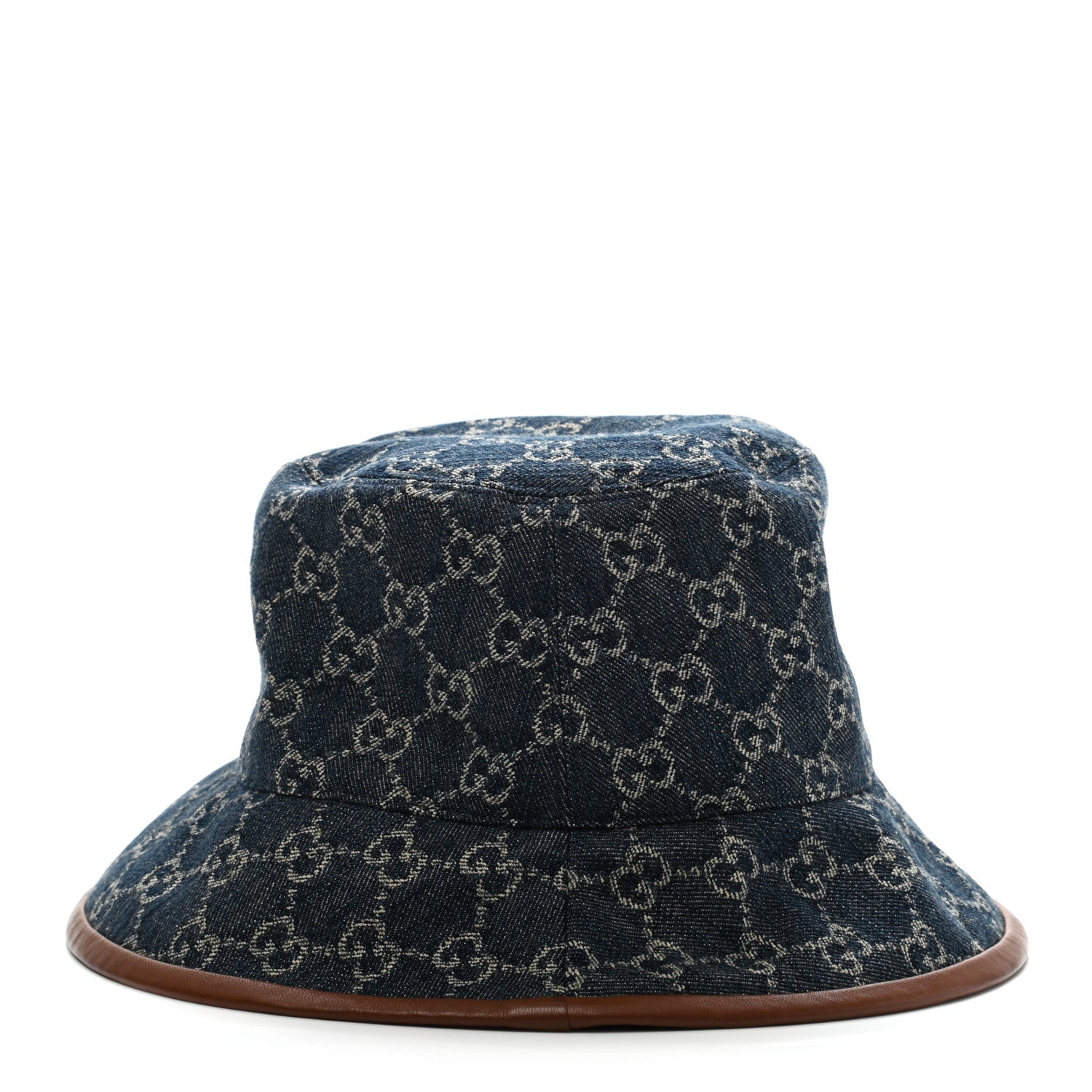 Gucci Washed Jacquard Denim Nappa GG Monogram Oscar Bucket Hat XL Denim Cuir 3 of 8