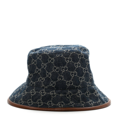 Gucci Washed Jacquard Denim Nappa GG Monogram Oscar Bucket Hat XL Denim Cuir 3 of 8