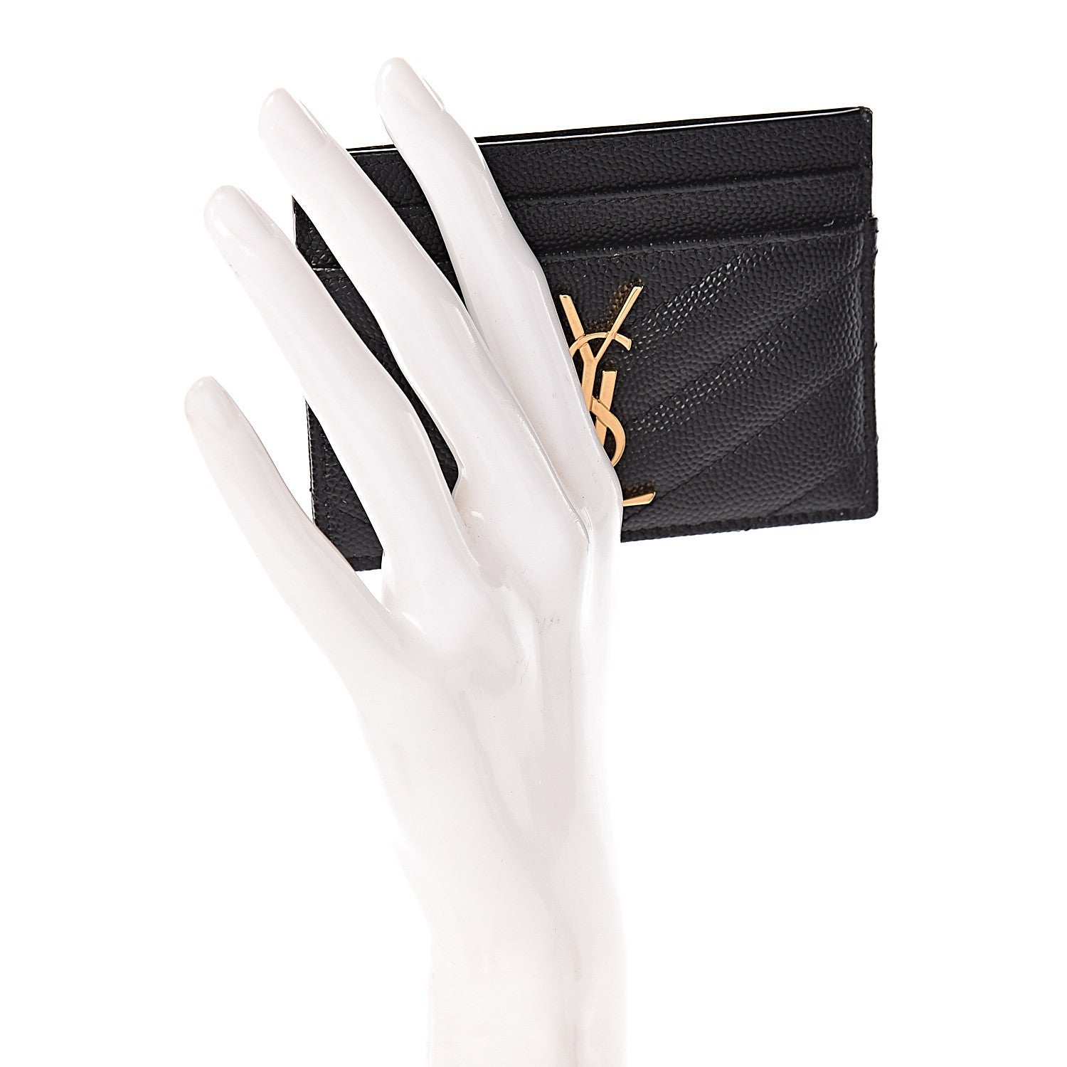 Saint Laurent Grain De Poudre Matelasse Chevron Monogram Credit Card Case Black 2 of 13