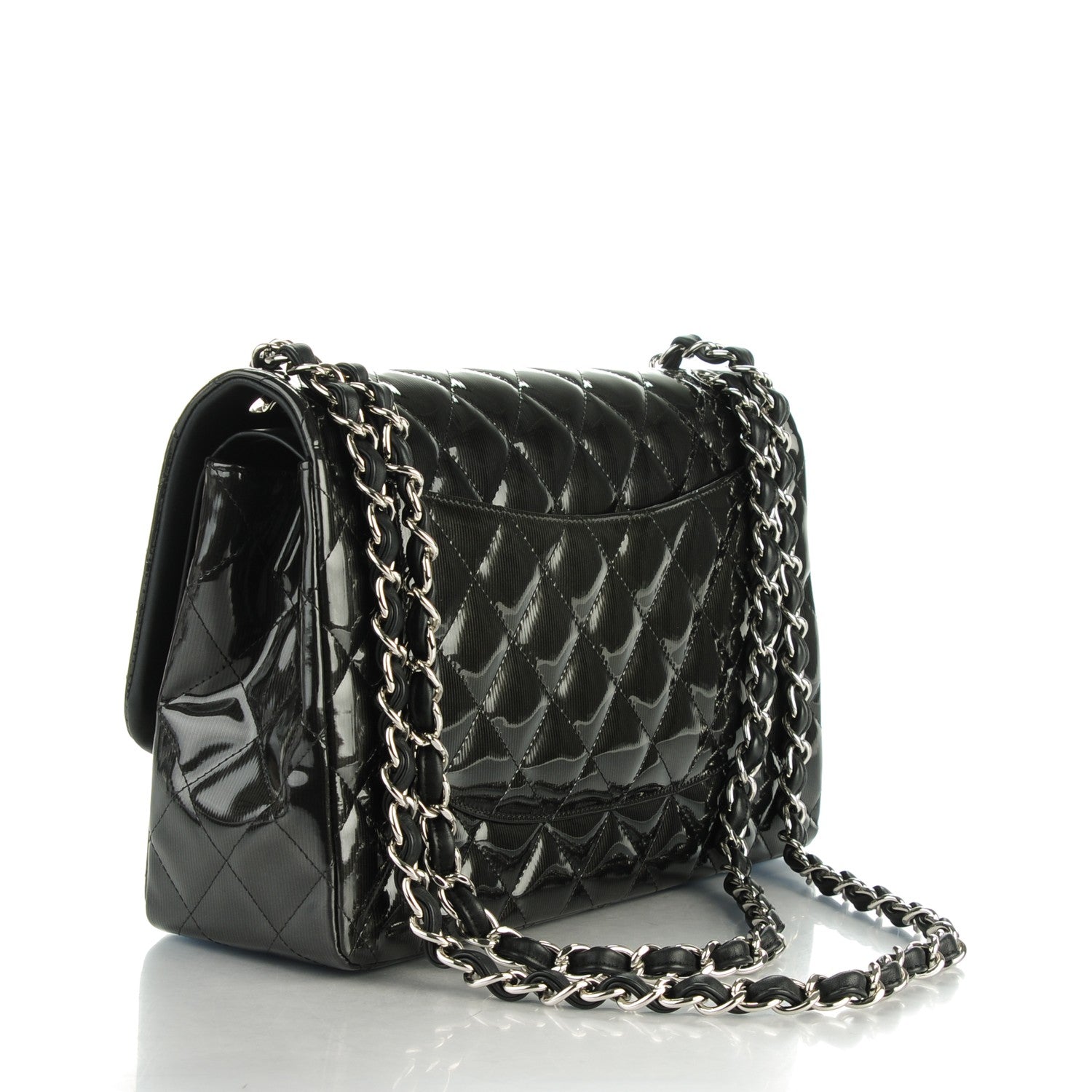 Chanel Striated Patent Quilted Jumbo Double Flap Black 3 of 8