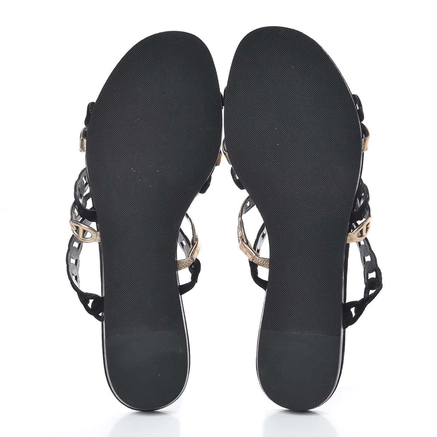 Metallic Nappa Suede Chaine d'Ancre Nude Sandals 38 Black Aged Gold