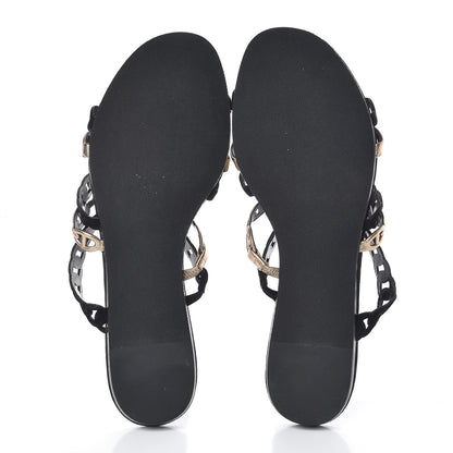 Hermes Metallic Nappa Suede Chaine d'Ancre Nude Sandals 38 Black Aged Gold 7 of 8