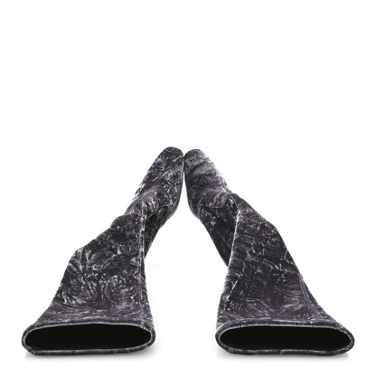 Saint Laurent Velvet Ella Knee High Boots 37.5 Cool Grey 2 of 7