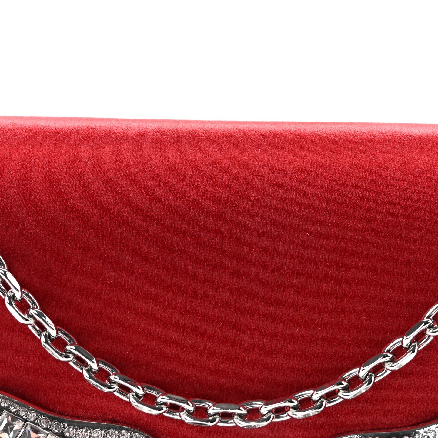 Crystal Satin Bow Clutch Crimson Silver
