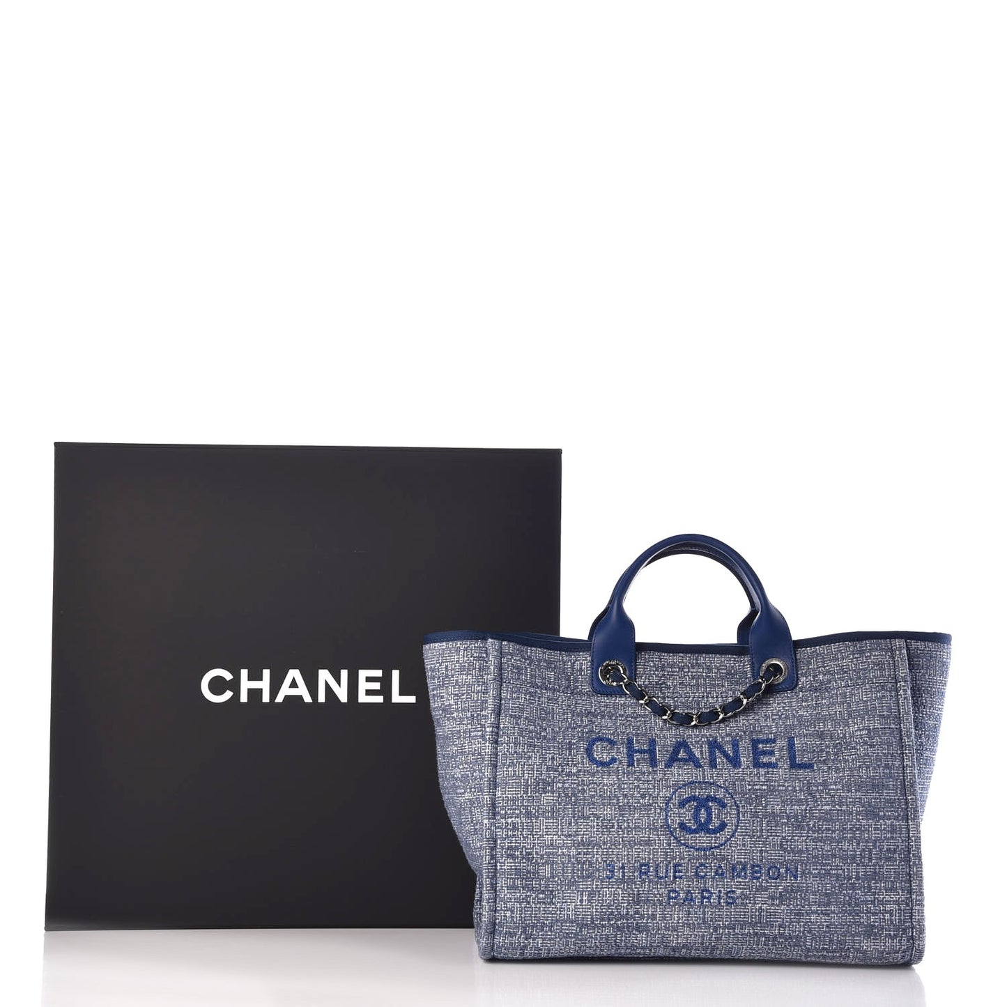 Woven Straw Raffia Large Deauville Tote Dark Blue