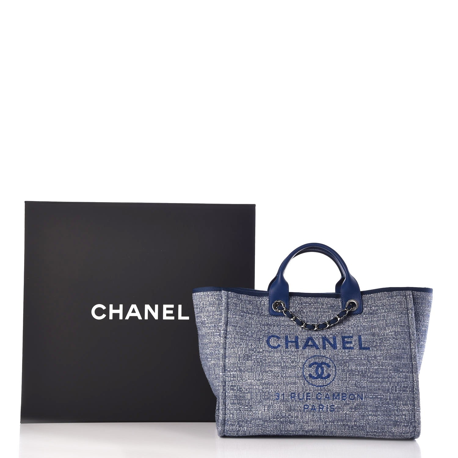 Chanel Woven Straw Raffia Large Deauville Tote Dark Blue 8 of 8