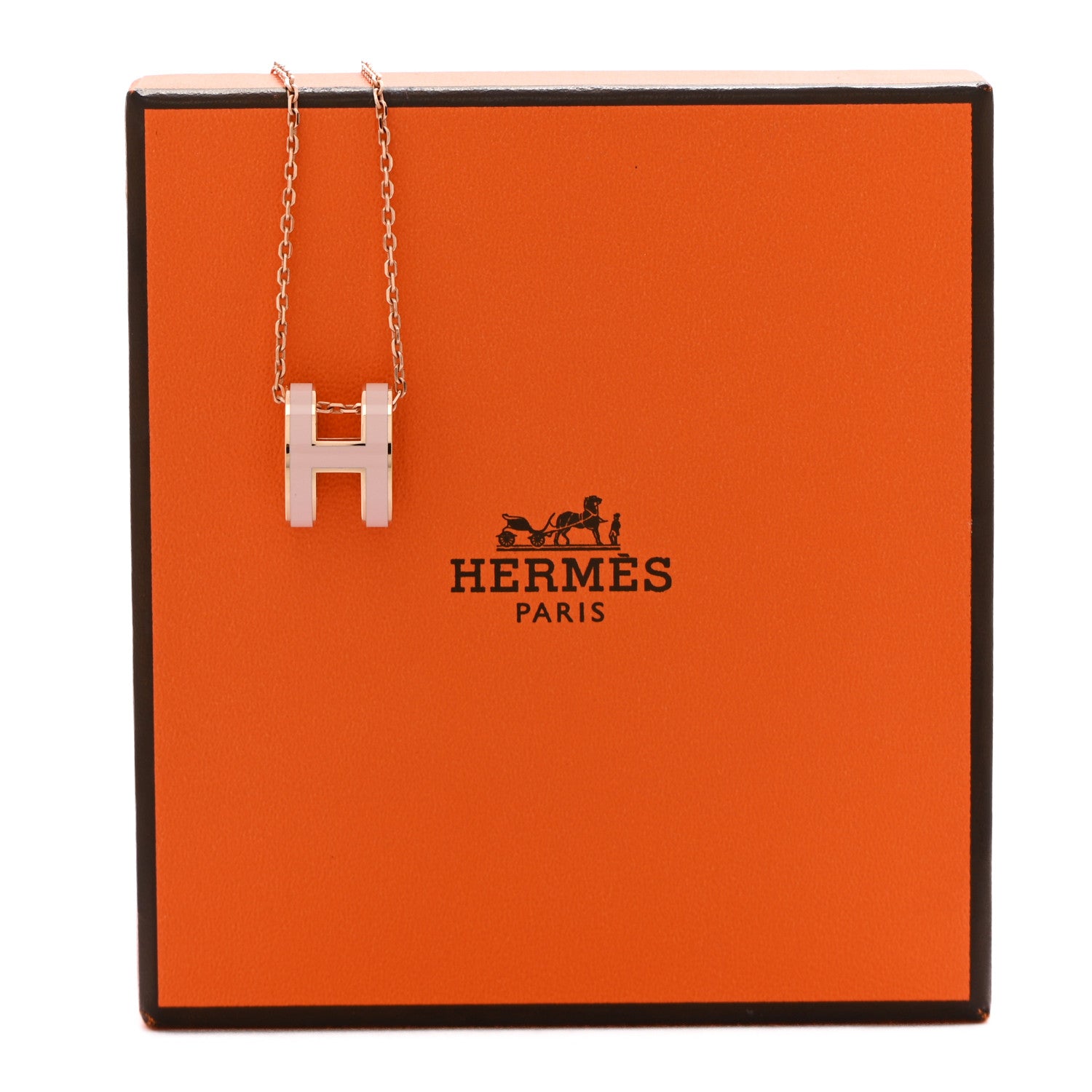 Hermes Lacquered Rose Gold Pop H Pendant Necklace Rose Dragee 7 of 7