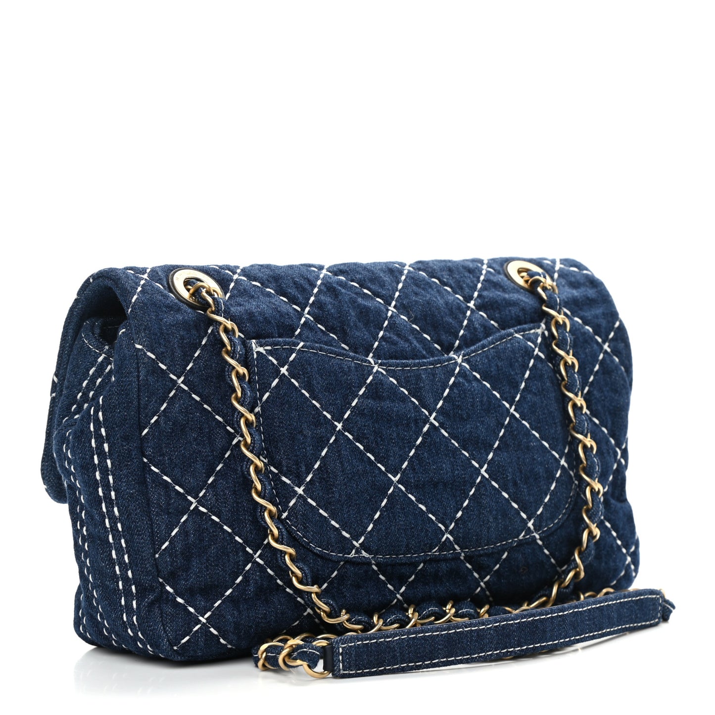 Denim Quilted Medium Denim Trip Single Flap Blue